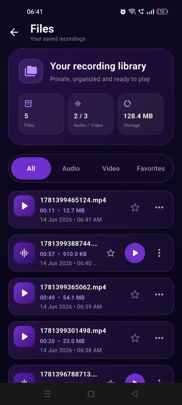 Recording library file list